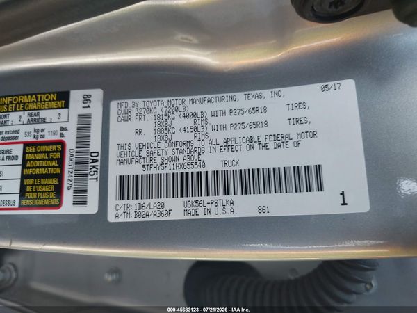 2017 TOYOTA TUNDRA LIMITED 5.7L V8