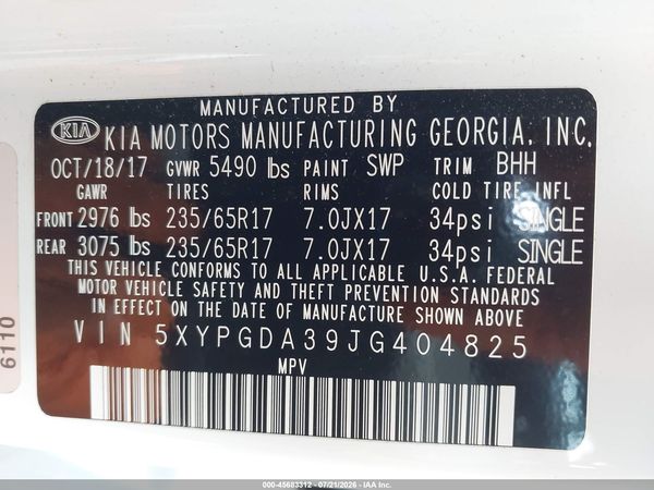 2018 KIA SORENTO 2.4L LX