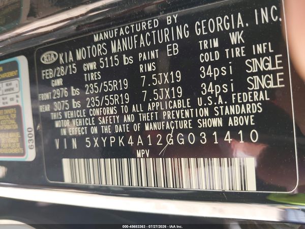 2016 KIA SORENTO 2.0T SXL
