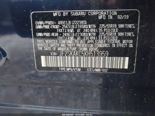2019 SUBARU FORESTER SPORT