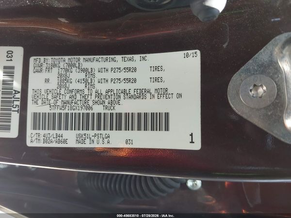 2016 TOYOTA TUNDRA LIMITED 5.7L V8