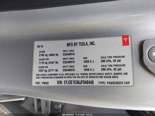 2018 TESLA MODEL 3 LONG RANGE/MID RANGE