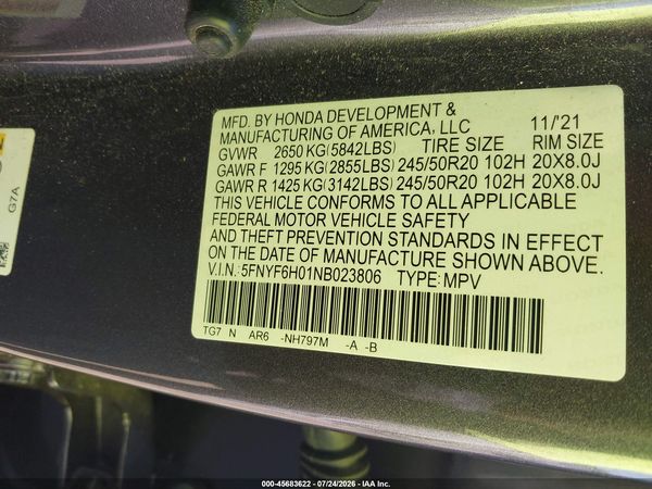 2022 HONDA PILOT AWD ELITE