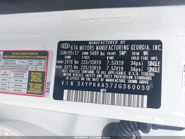 2018 KIA SORENTO 3.3L SXL