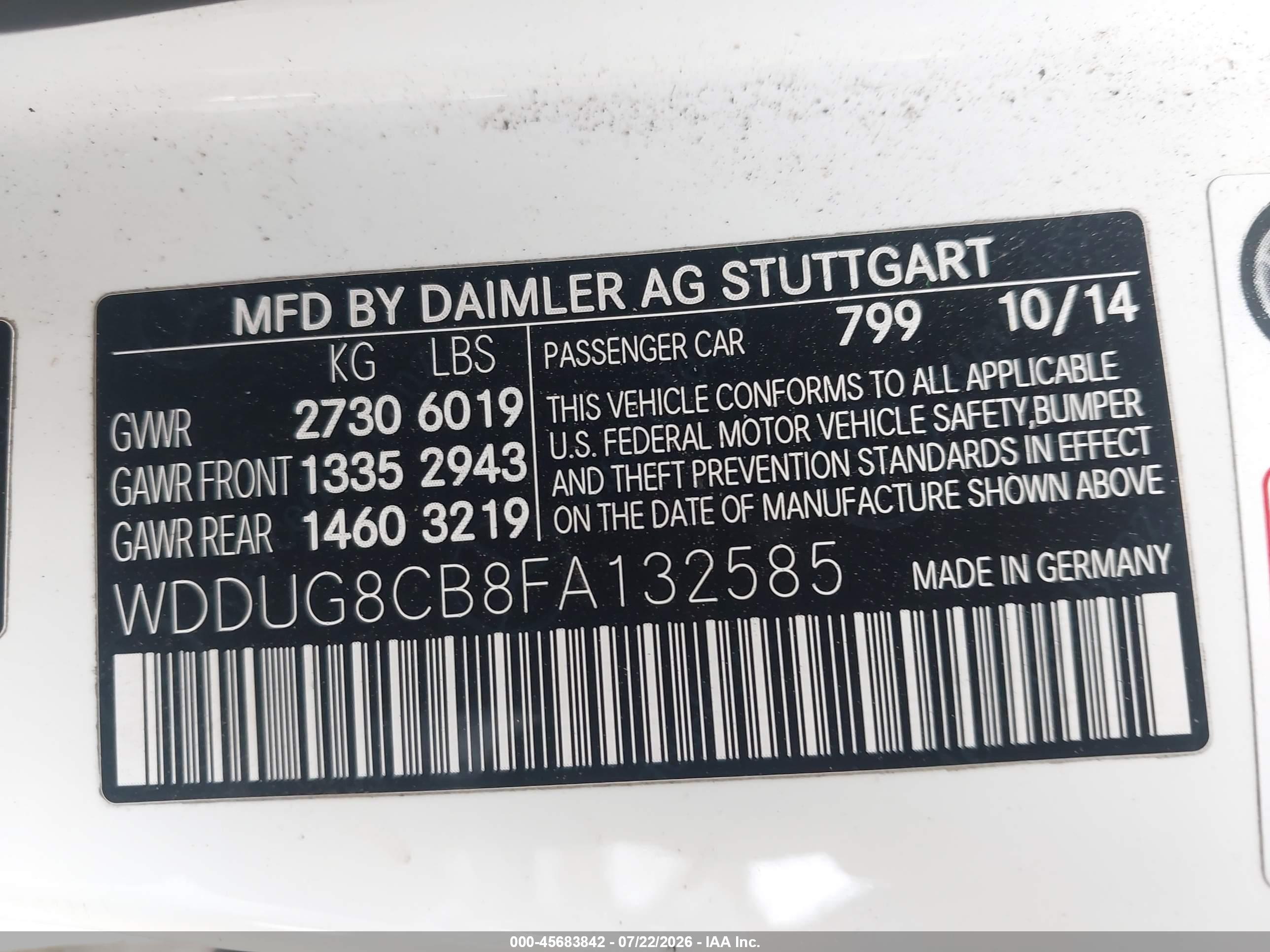 2015 MERCEDES-BENZ S 550 S550