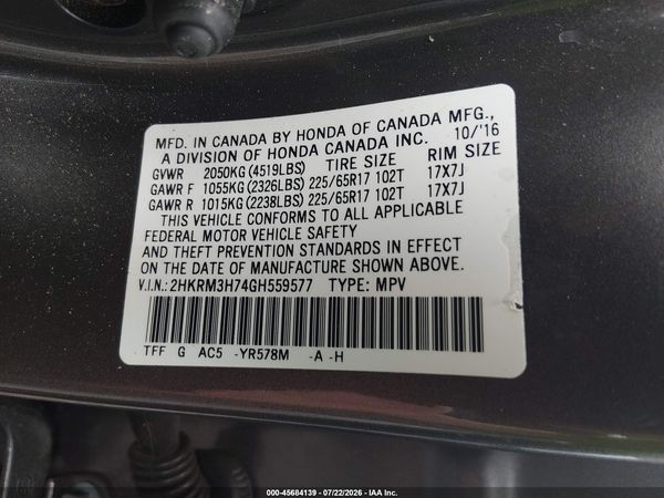2016 HONDA CR-V EX-L