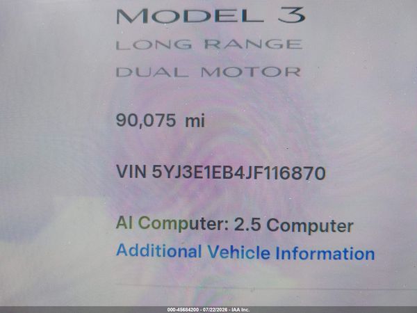 2018 TESLA MODEL 3 LONG RANGE/PERFORMANCE
