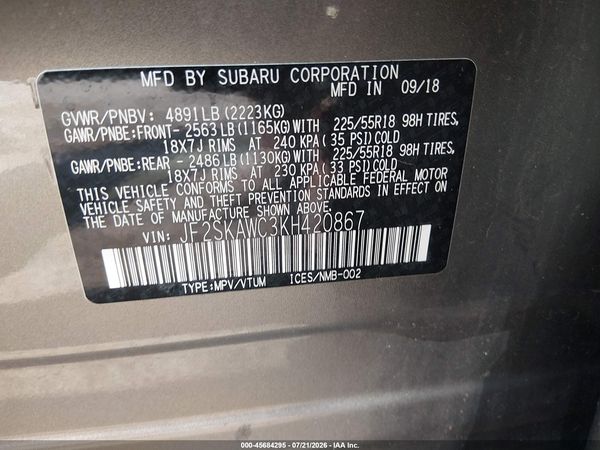 2019 SUBARU FORESTER TOURING — I9