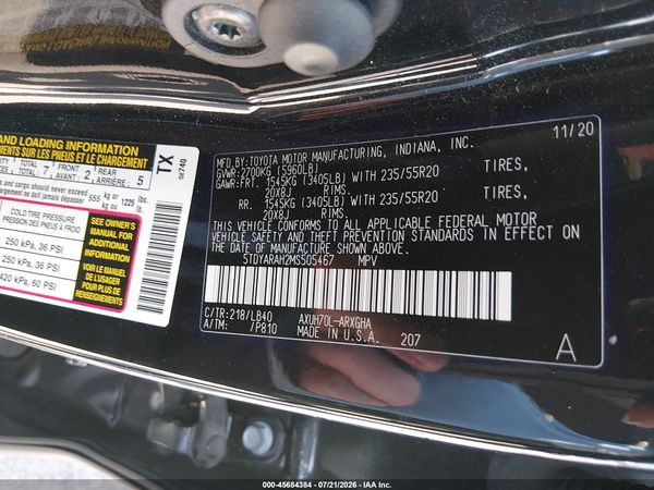 2021 TOYOTA HIGHLANDER HYBRID LIMITED