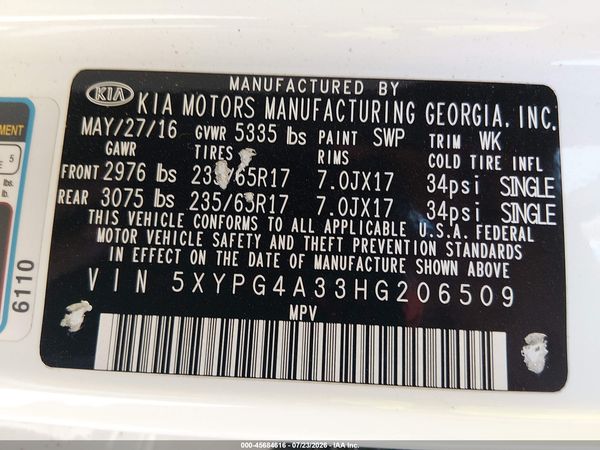 2017 KIA SORENTO 2.4L LX
