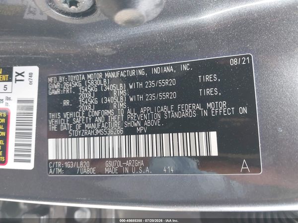 2021 TOYOTA HIGHLANDER LIMITED