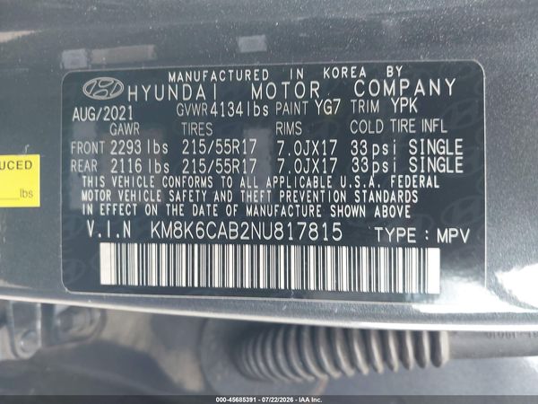 2022 HYUNDAI KONA SEL