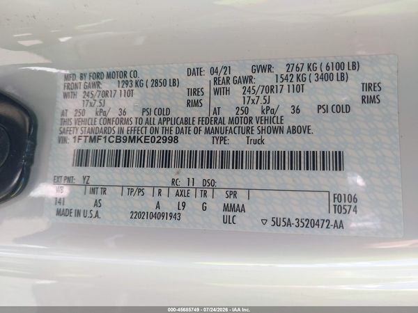 2021 FORD F-150 XL