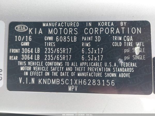 2017 KIA SEDONA LX