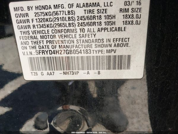 2016 ACURA MDX ACURAWATCH PLUS PACKAGE