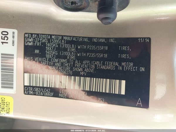 2015 TOYOTA SIENNA XLE PREMIUM 7 PASSENGER — I9