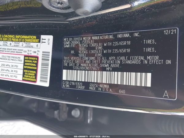 2022 TOYOTA HIGHLANDER XLE