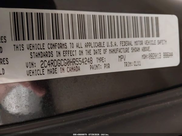 2017 DODGE GRAND CARAVAN SXT — I9