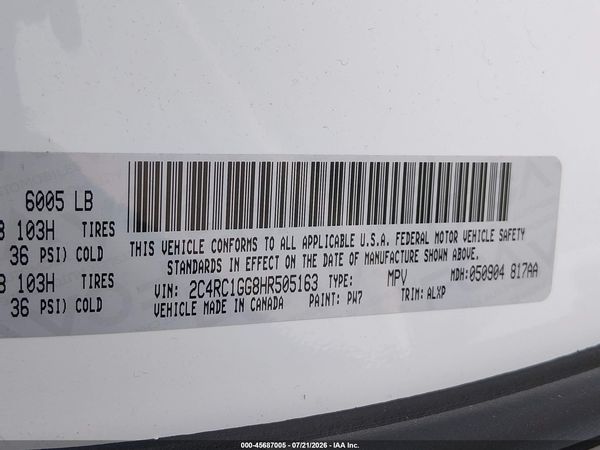 2017 CHRYSLER PACIFICA LIMITED — I9