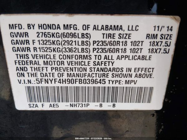 2015 HONDA PILOT TOURING