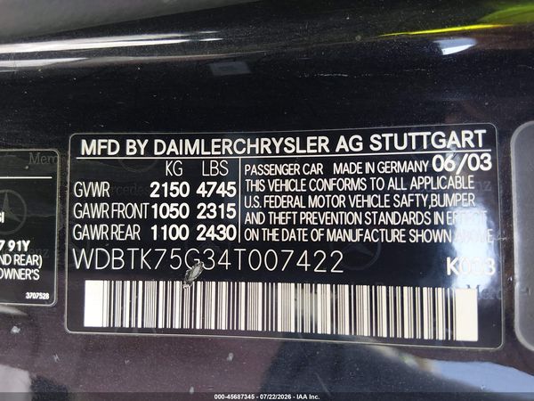 2004 MERCEDES-BENZ CLK 500 CLK500A