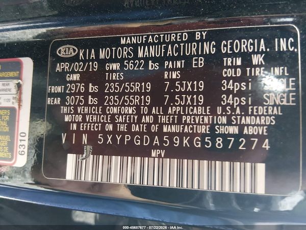 2019 KIA SORENTO 3.3L S