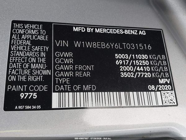 2020 MERCEDES-BENZ SPRINTER 3500XD STANDARD ROOF V6