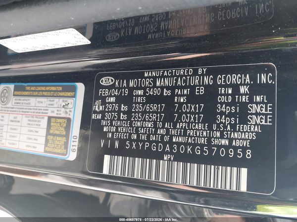 2019 KIA SORENTO 2.4L LX