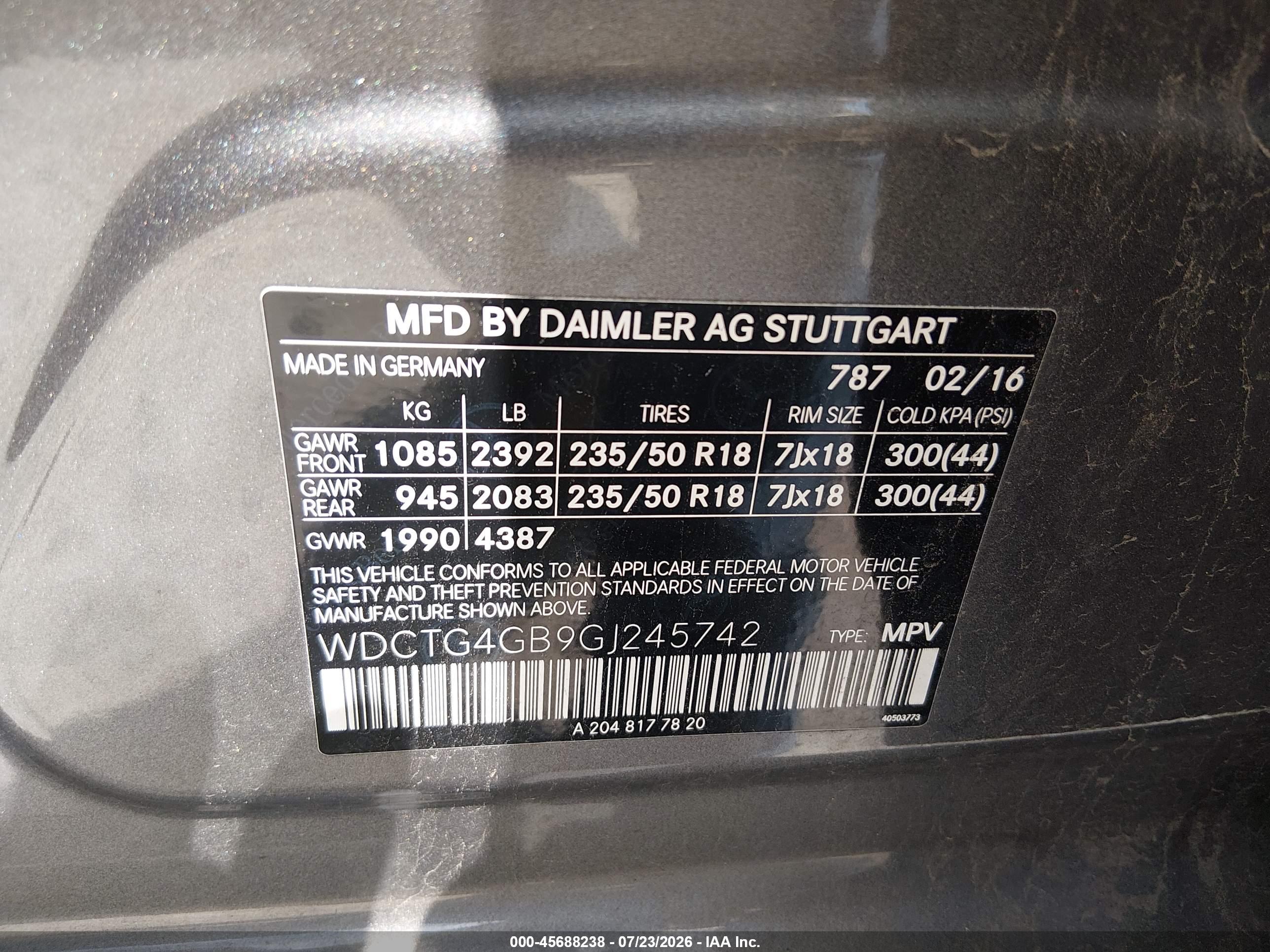2016 MERCEDES-BENZ GLA 250 4MATIC