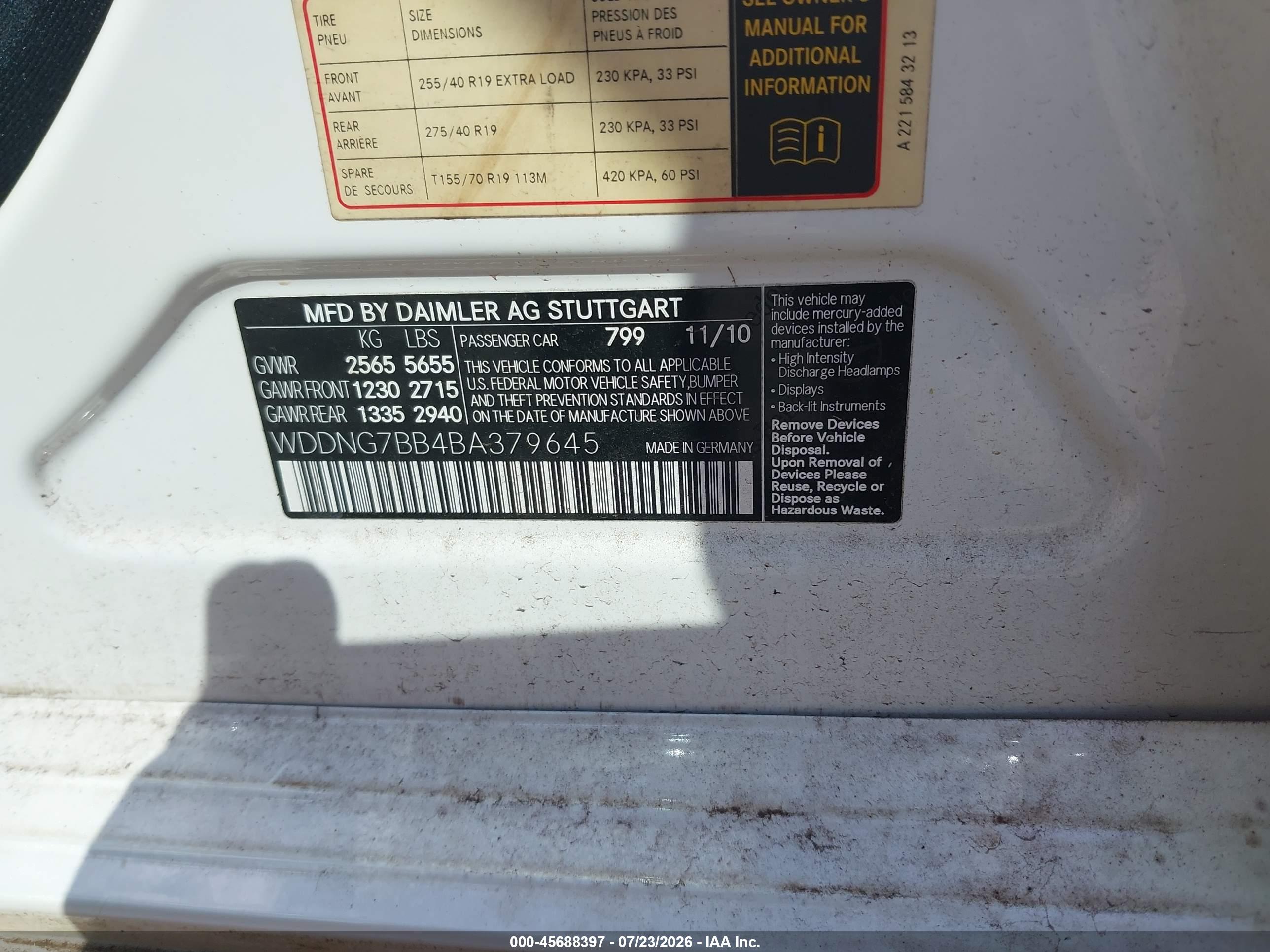 2011 MERCEDES-BENZ S 550 S550