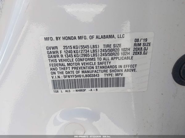 2020 HONDA PILOT 2WD TOURING 7 PASSENGER