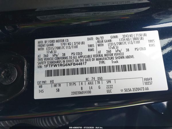 2022 FORD F-150 RAPTOR