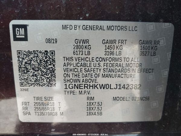 2020 CHEVROLET TRAVERSE FWD LT LEATHER — I9