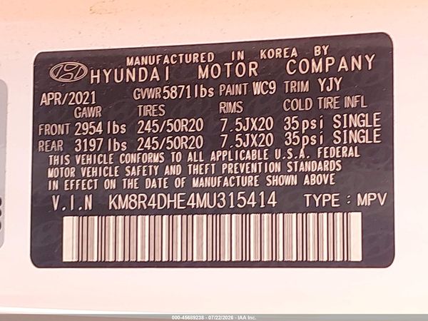 2021 HYUNDAI PALISADE SEL