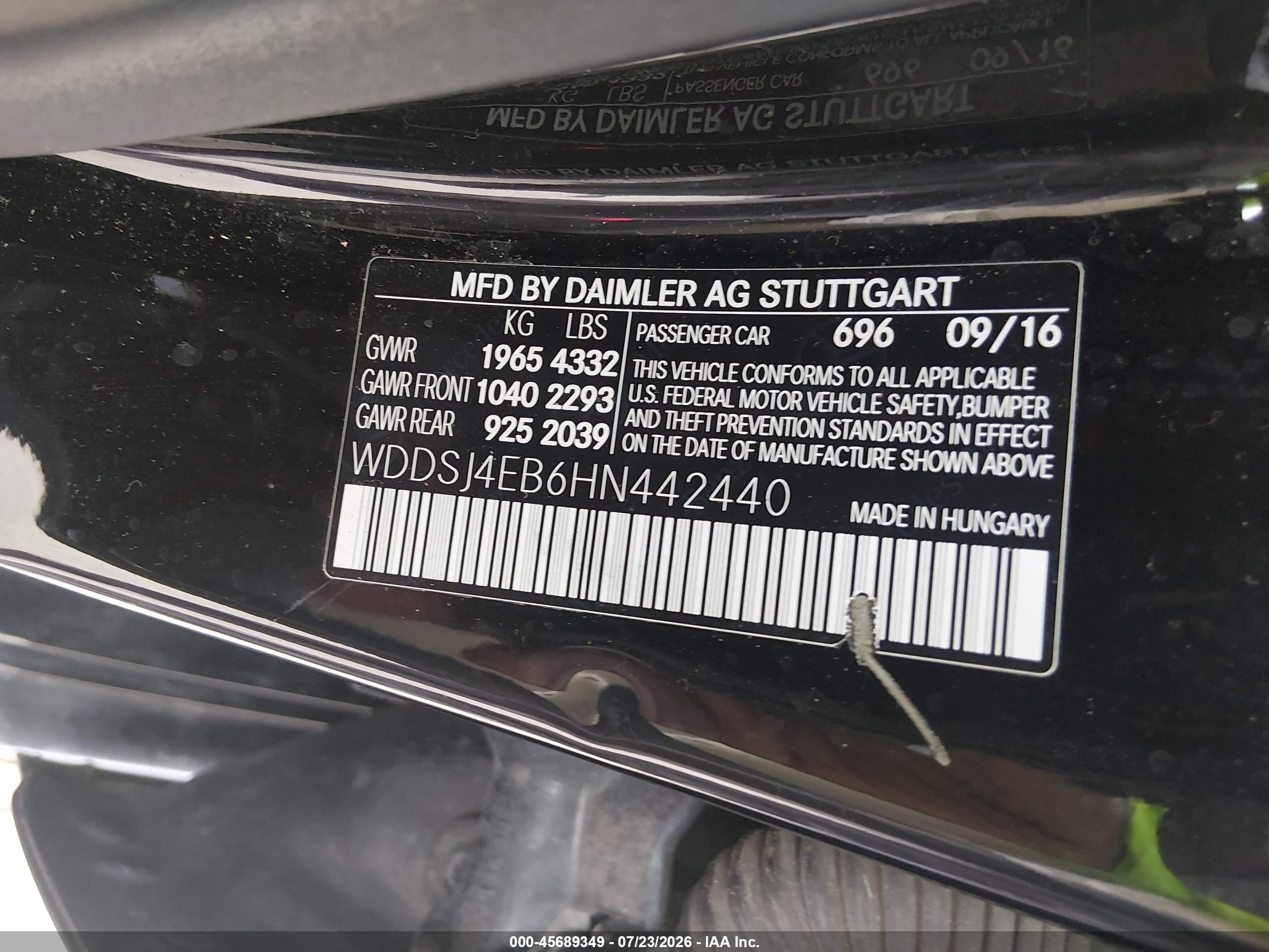 2017 MERCEDES-BENZ CLA 250 CLA250