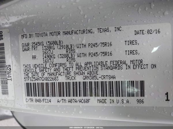 2016 TOYOTA TACOMA SR5 V6