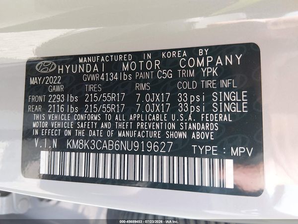 2022 HYUNDAI KONA SEL
