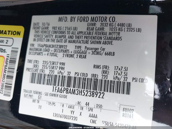 2017 FORD MUSTANG V6