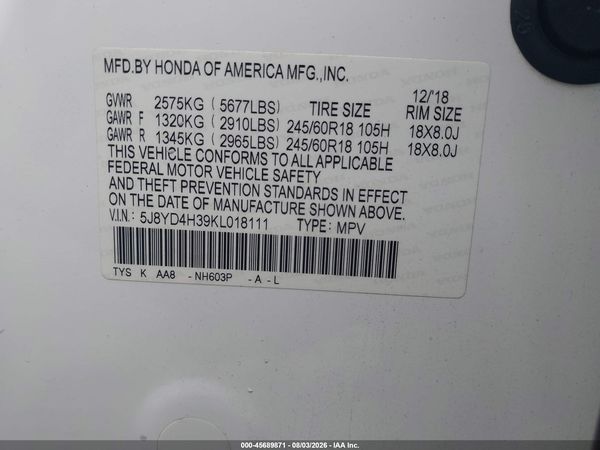 2019 ACURA MDX STANDARD
