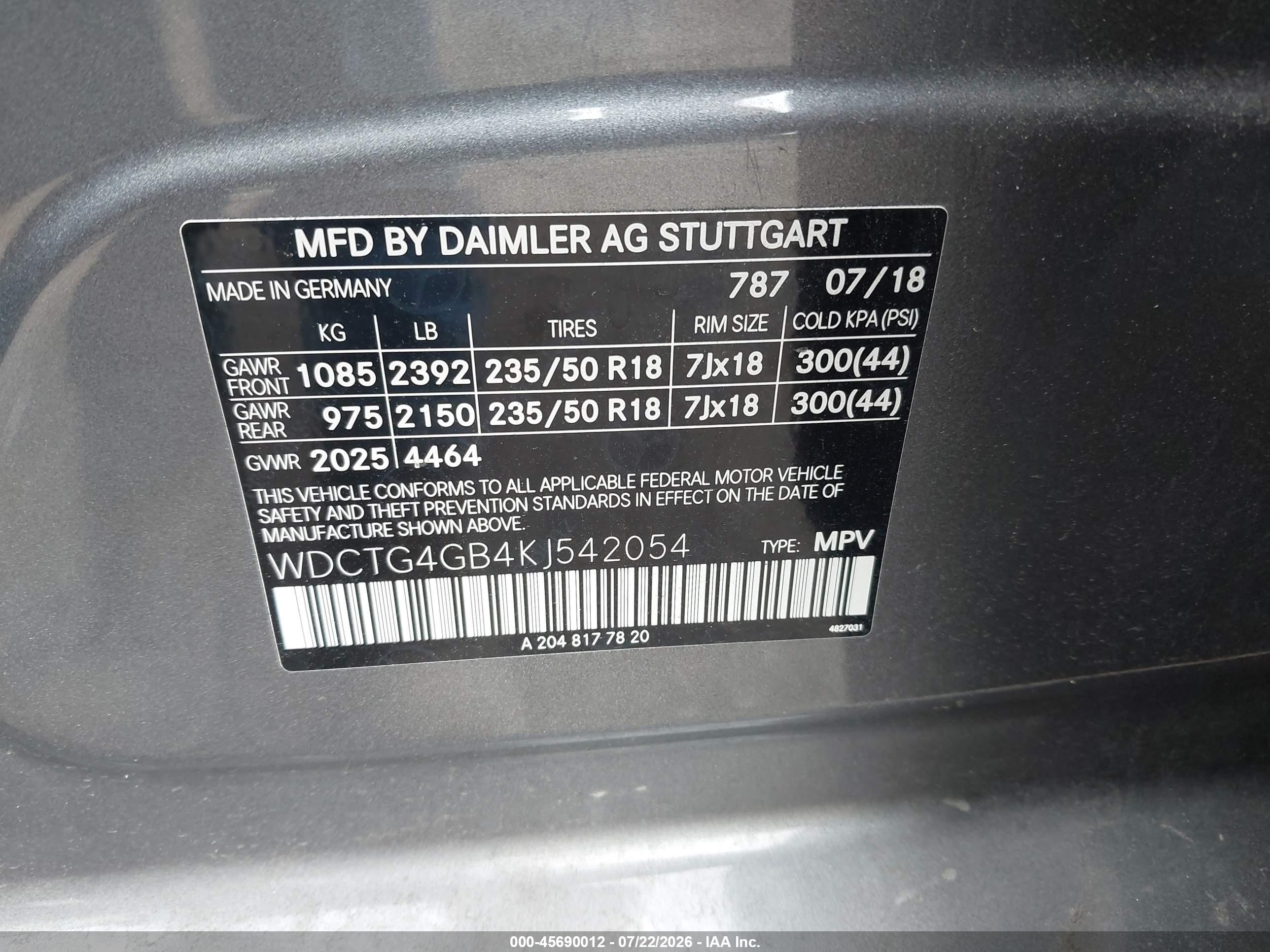 2019 MERCEDES-BENZ GLA 250 4MATIC