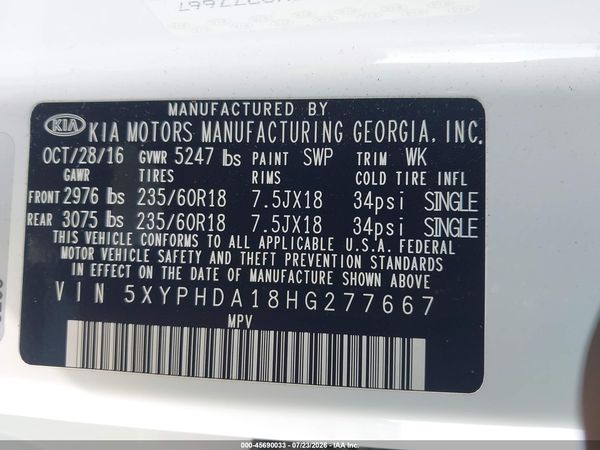 2017 KIA SORENTO 2.0T EX