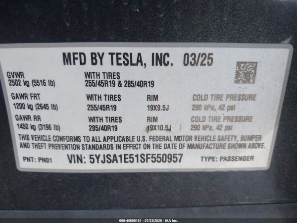 2025 TESLA MODEL S REAR-WHEEL DRIVE