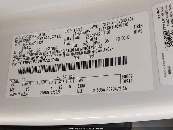 2019 FORD F-150 PLATINUM