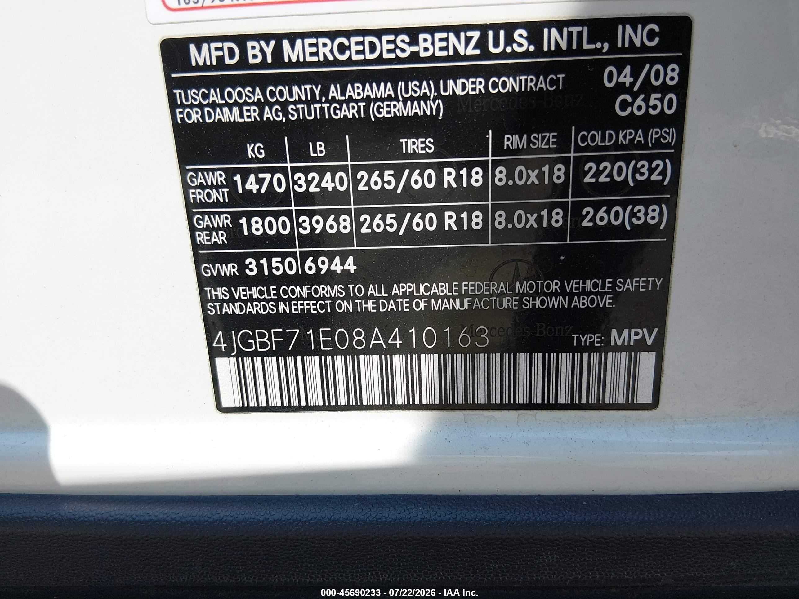 2008 MERCEDES-BENZ GL-CLASS GL450 4 MATIC