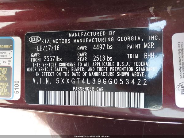 2016 KIA OPTIMA LX