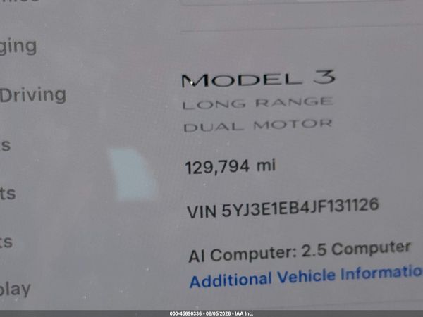 2018 TESLA MODEL 3 LONG RANGE/PERFORMANCE