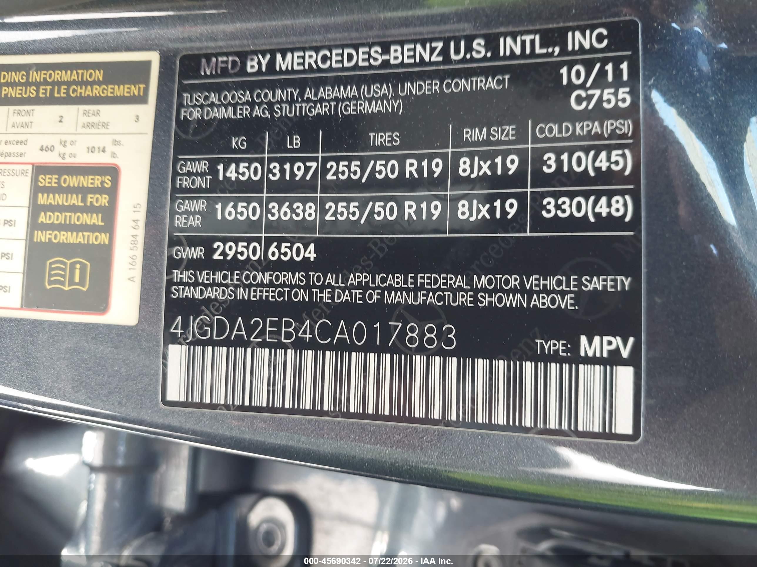 2012 MERCEDES-BENZ ML 350 BLUETEC 4MATIC