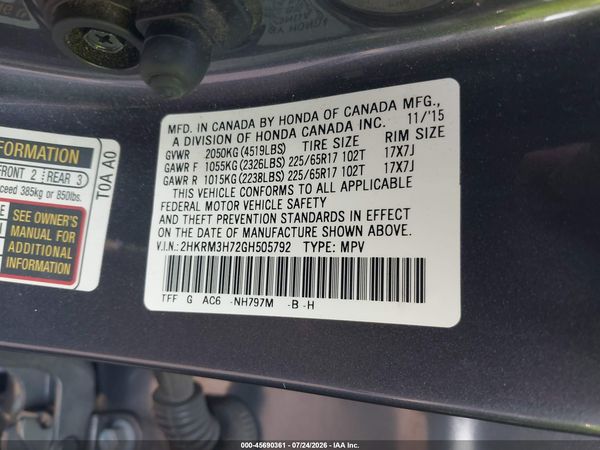 2016 HONDA CR-V EX-L