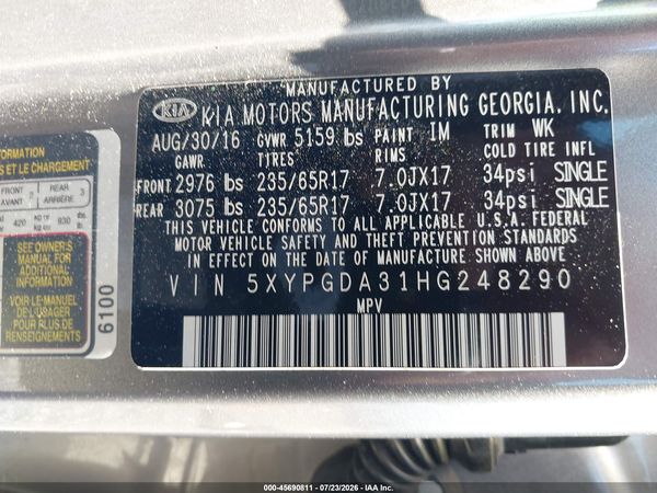 2017 KIA SORENTO 2.4L LX