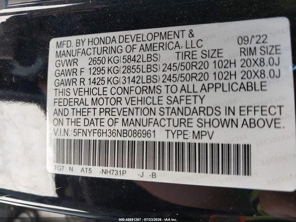 2022 HONDA PILOT AWD SPORT